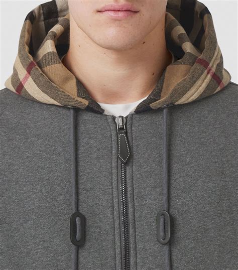 burberry vintage check detail zip up hoodie|burberry half zip hoodie men.